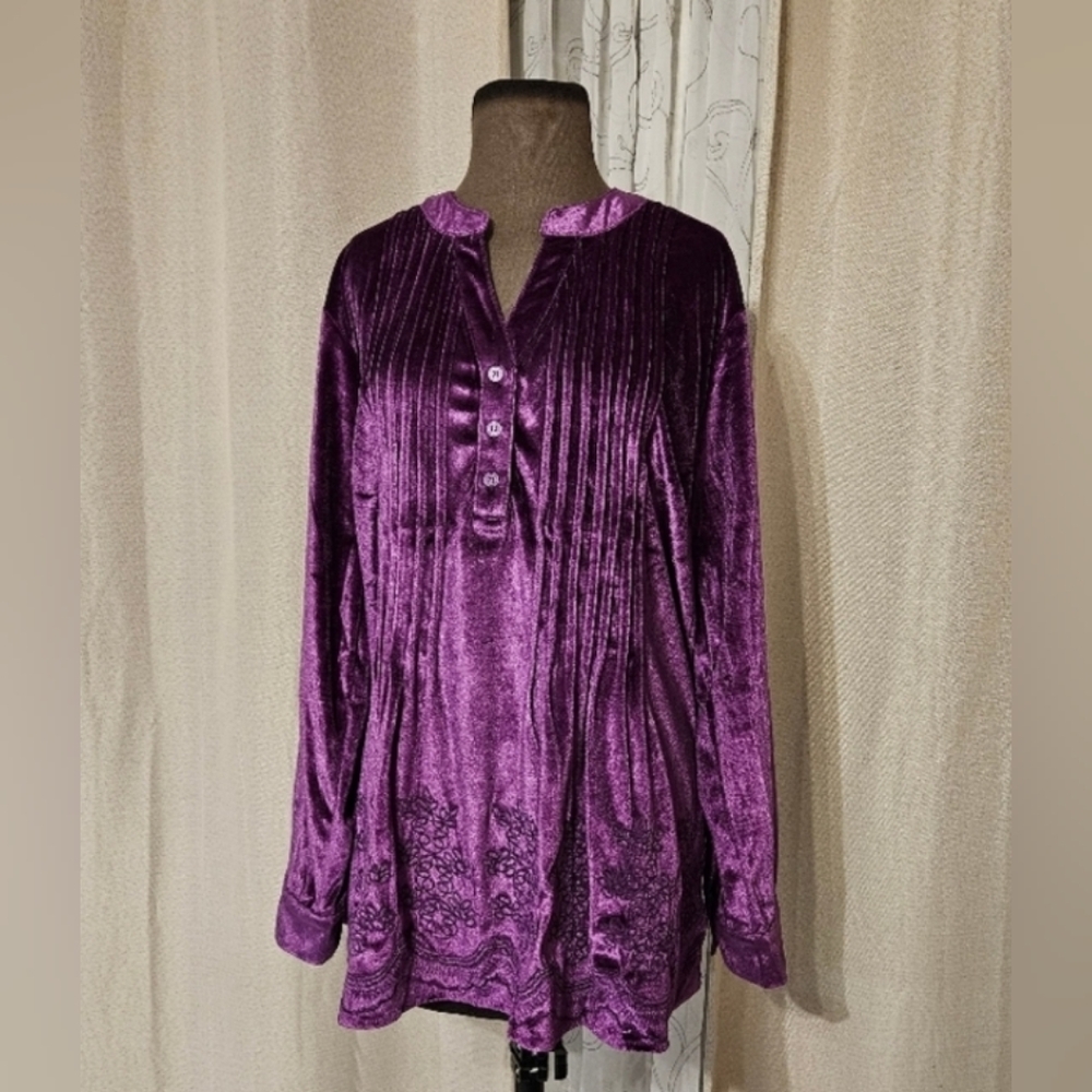 Salon Studio NWT Velvet Purple Pleated Floral Bottom Fairycore Babydoll Blouse